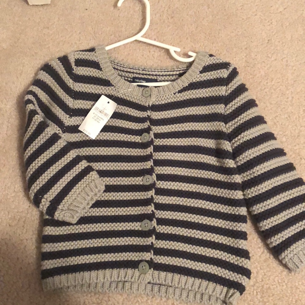 NWT baby gap cardigan gray and navy stripe